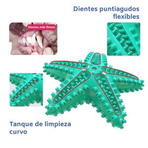 juguete chillón para perro con diente spuntiagudos flexibles que permite limpieza dental de mascota y con tanque de limpieza curvo