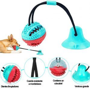 Juguete con ventosa para perros con diente slimpiadores, cuerda resistente a mordeduras, contiene cascabel, ventosa grande