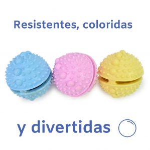 pelota para perros resistente rosa, zaul, amarillo marca the small moment coloridas y divertidas